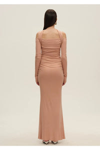 SIJIA Off-Shoulder Halter-Neck Dress (Nude Pink)