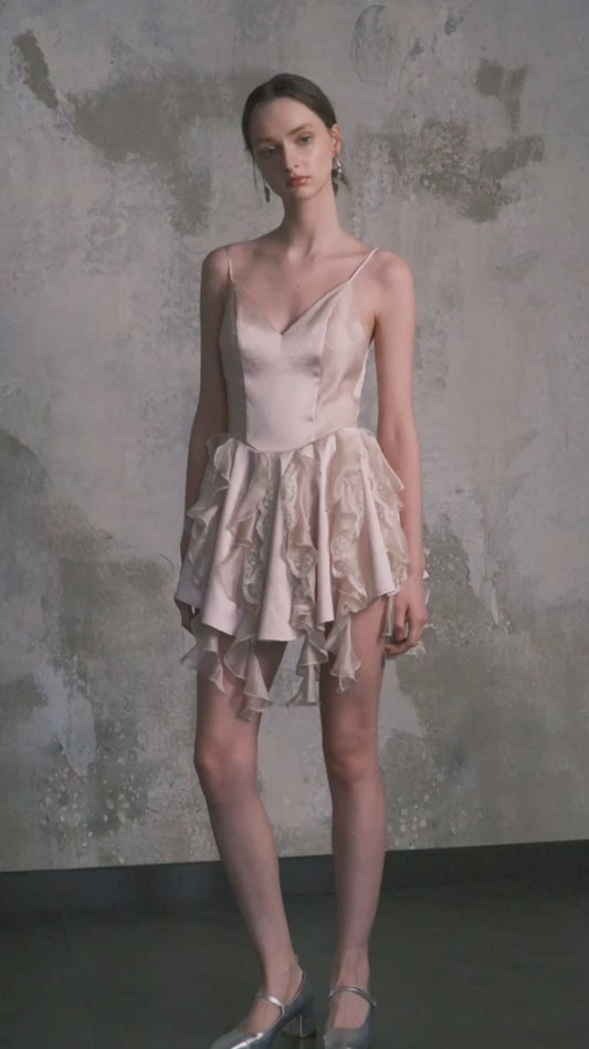 Fa Sogno Pink V neck Halter Dress