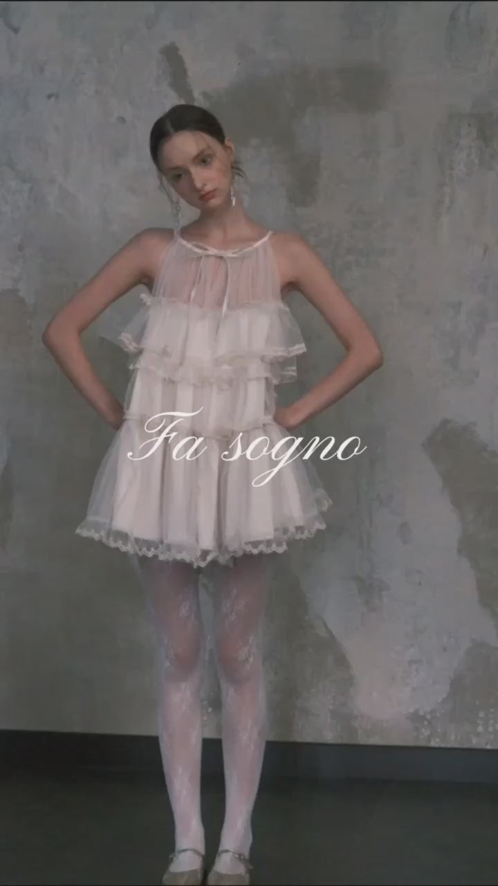 Fa Sogno Beige Lace Halter Dress