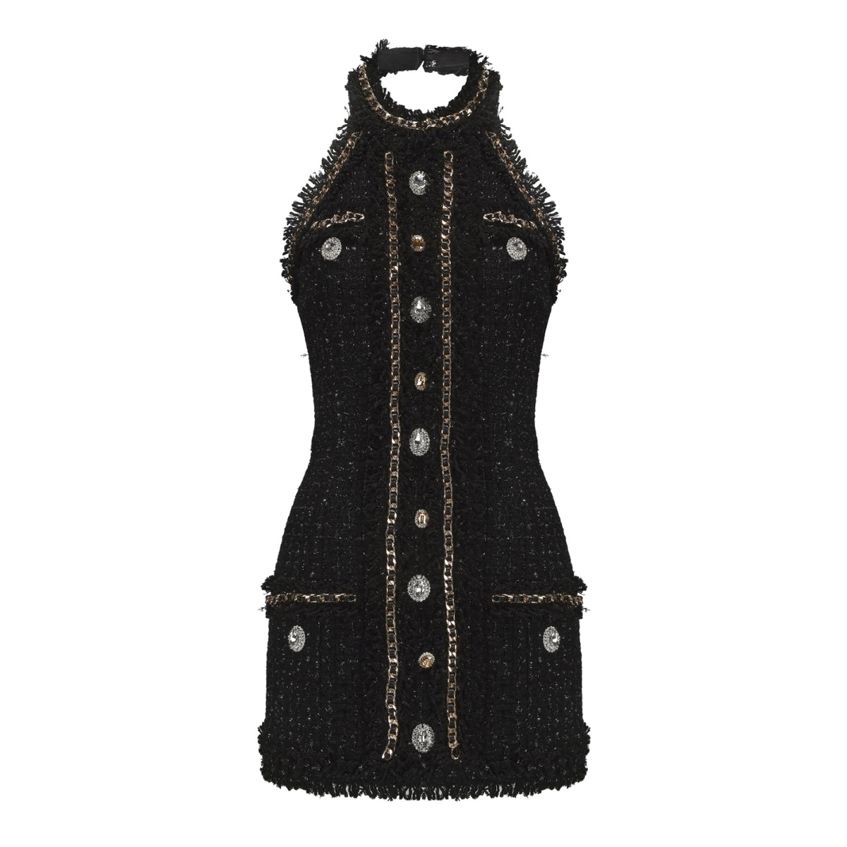 KINGWEN Braided Neck Mini Dress (Black)
