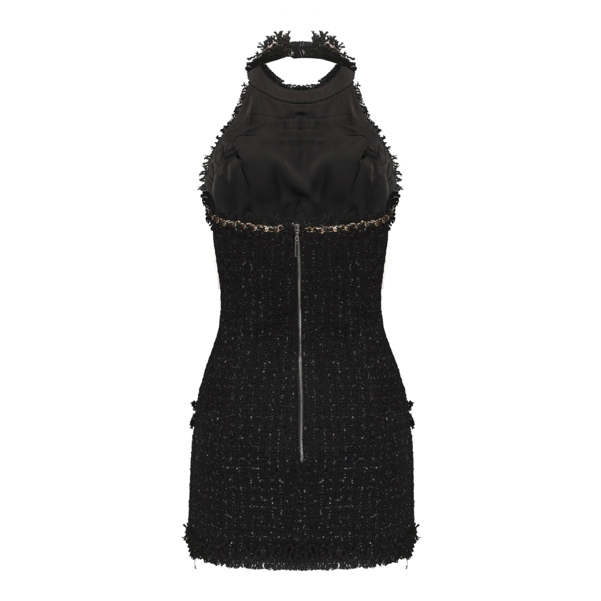 KINGWEN Braided Neck Mini Dress (Black)