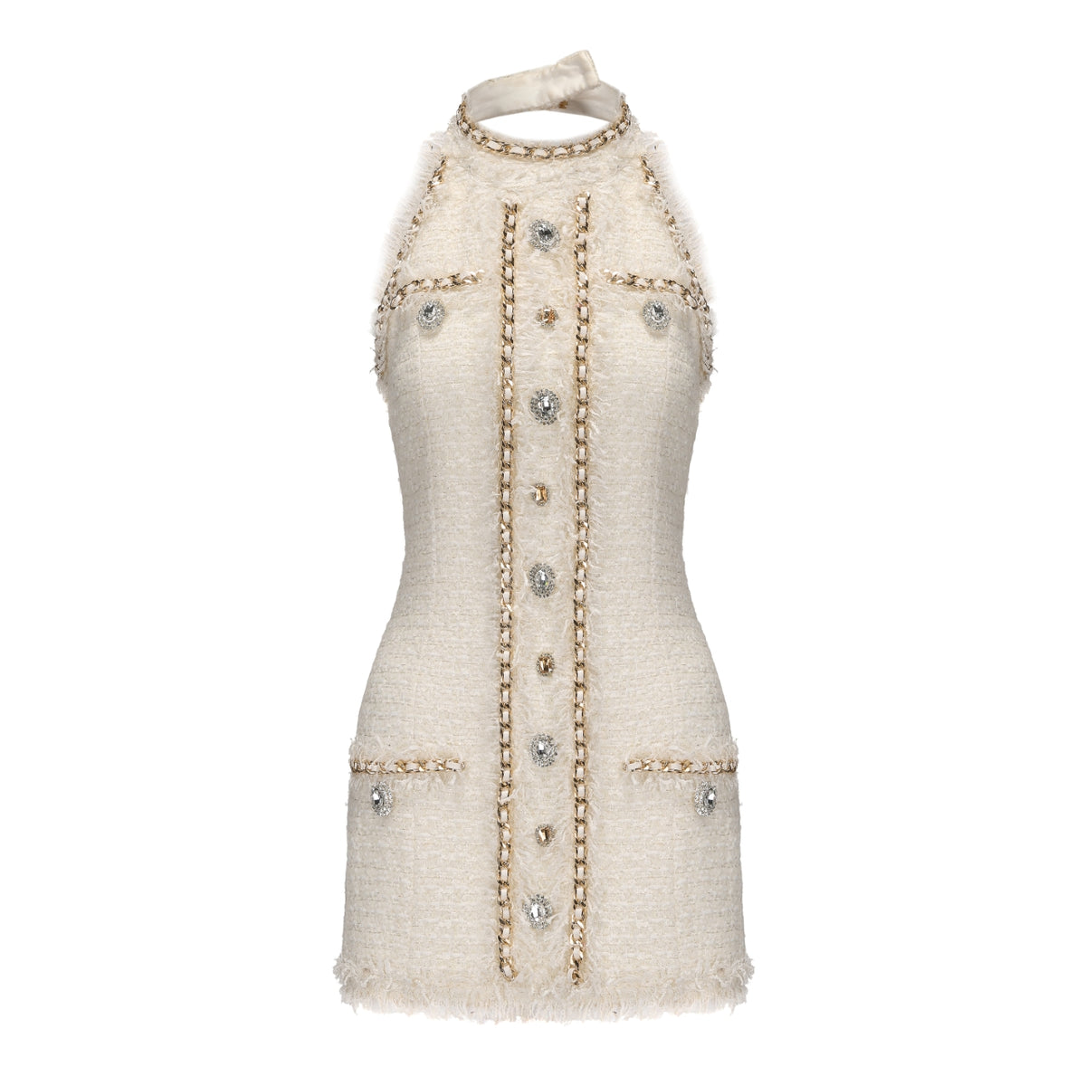 KINGWEN Braided Neck Mini Dress (Black)