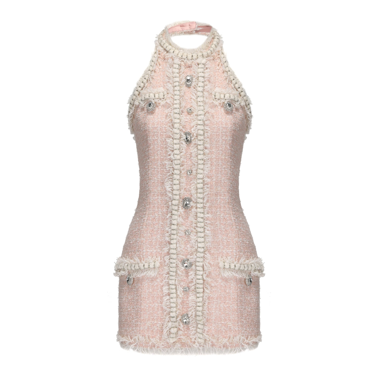 KINGWEN Braided Neck Mini Dress (Black)
