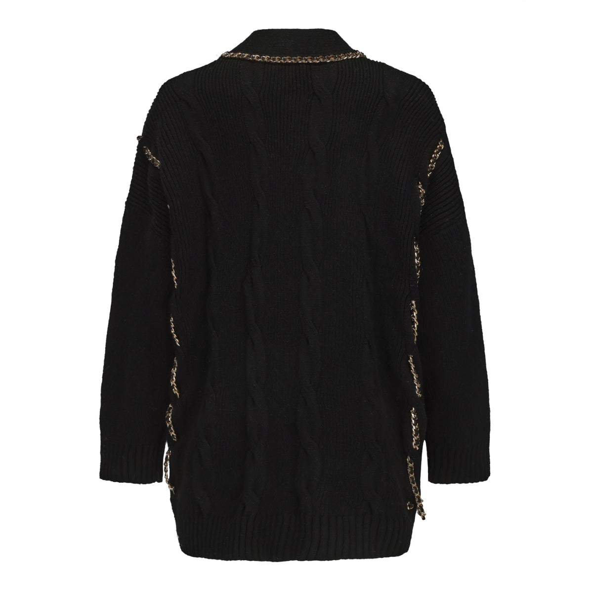 KINGWEN Oversized Knit Cardigan Sweater with  Chains
